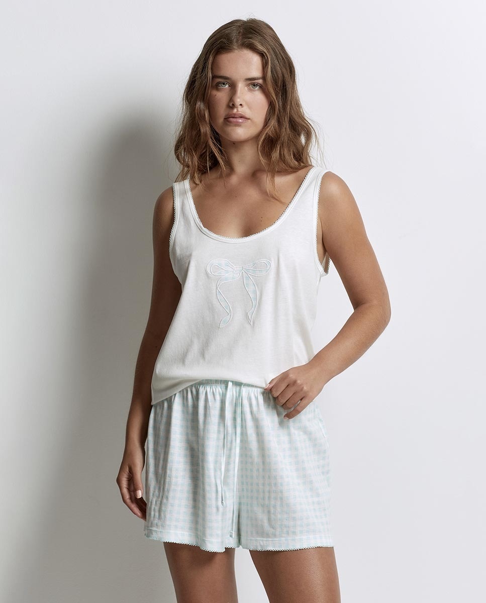 Pijama com Laço Vichy Verde-1