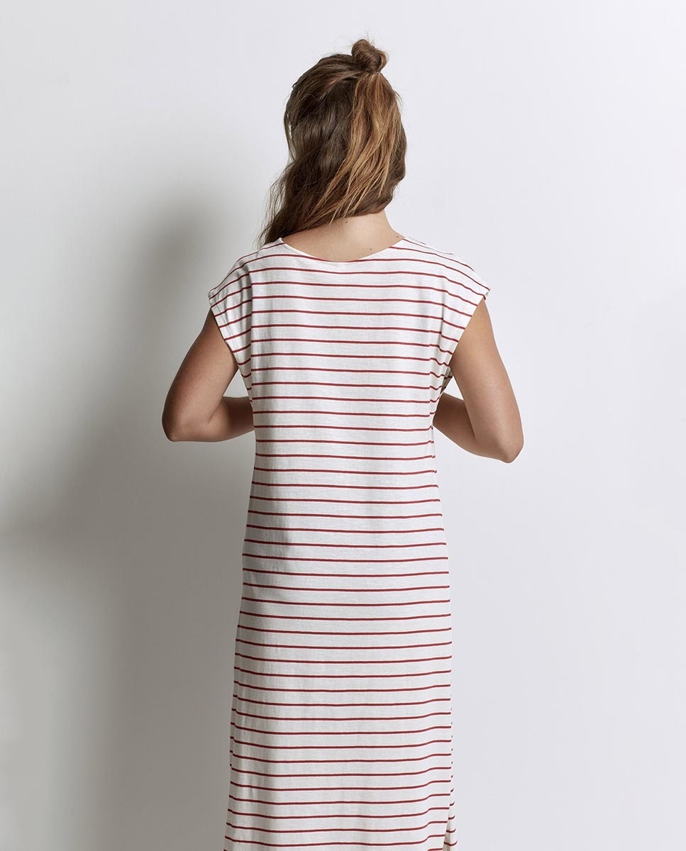 Vestido comprido às riscas Vermelho-5