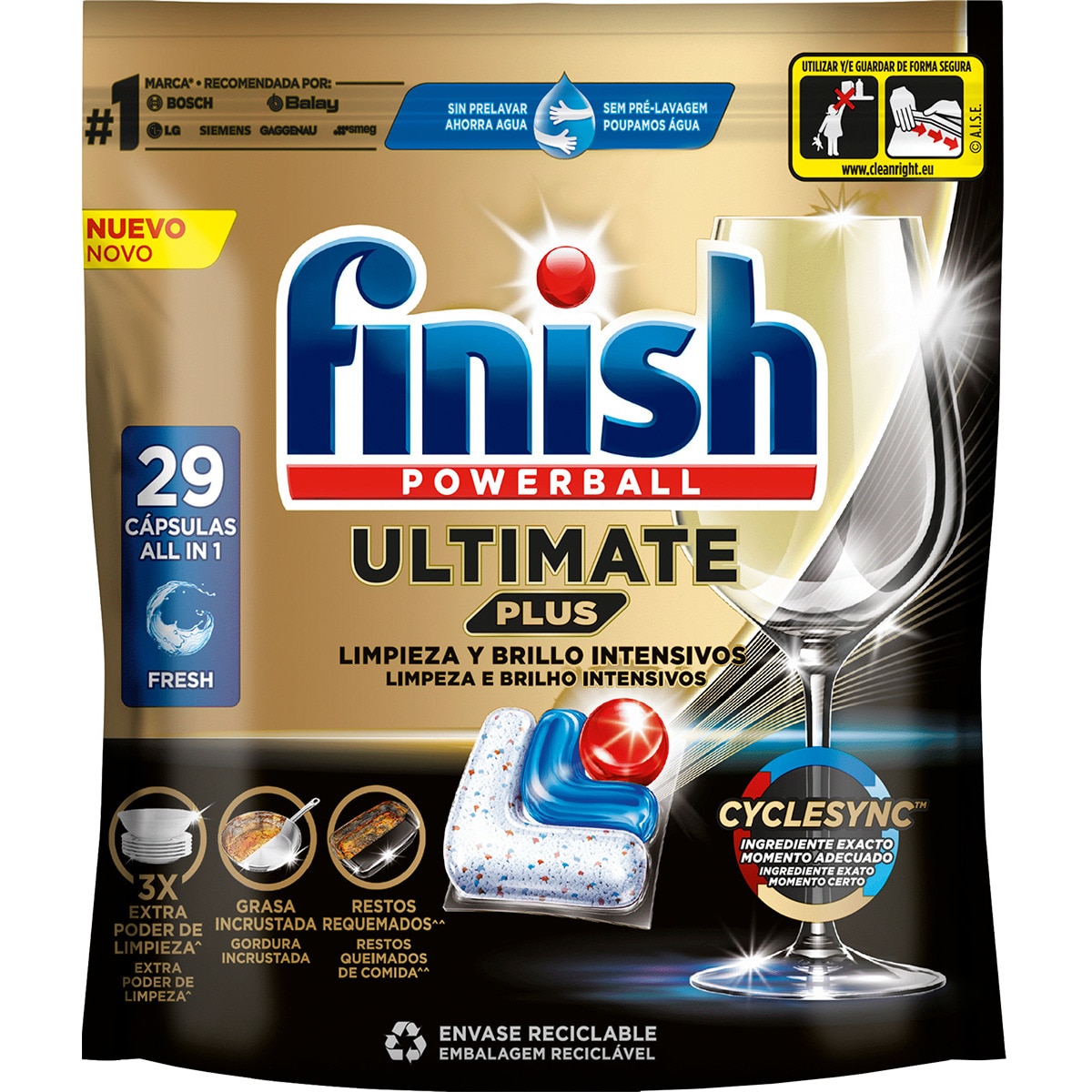 Detergente Máquina Loiça Pastilhas Ultimate Plus embalagem 29 unidades