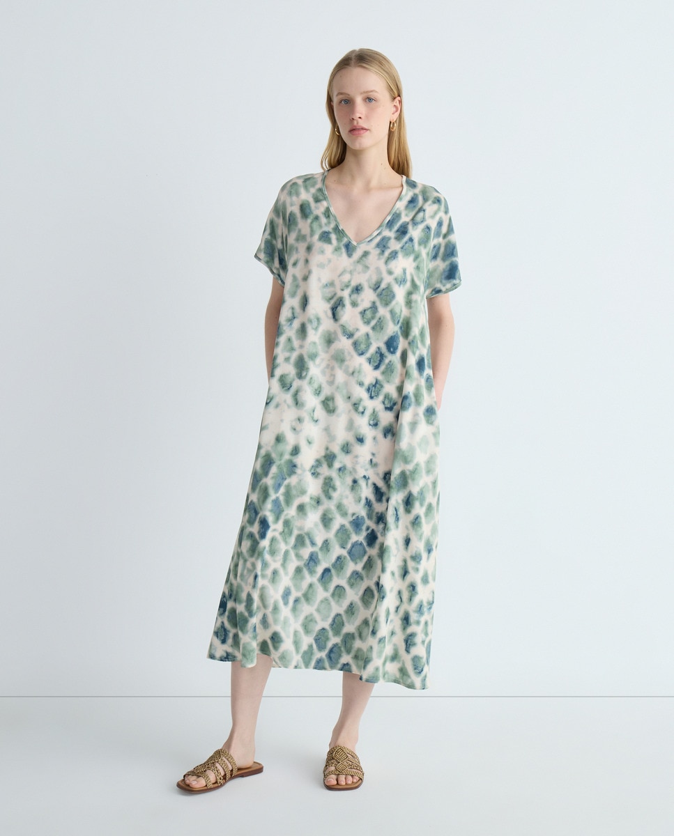 Imagem 0 de Vestido Midi de Manga Curta e Decote em Bico