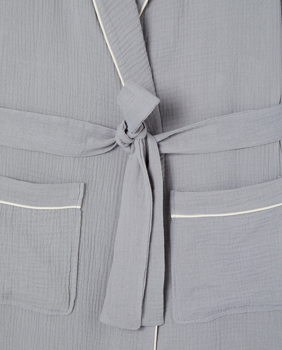 Bata Mujer Algodón Bolsillos Cerúleo-4