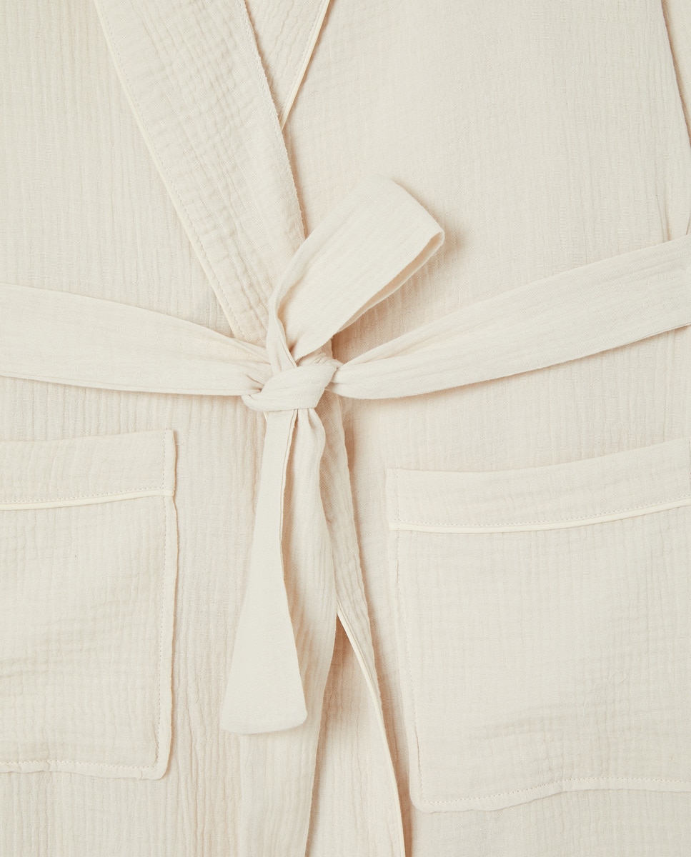 Bata Mujer Algodón Bolsillos Beige-4