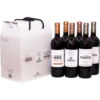 Condado de Haza, Pesquera y 20 Aldeas vino tinto DO Ribera del Duero Estuche 6 botellas 75 cl contiene 2 botellas de cada marca - Familia Fernandez Rivera