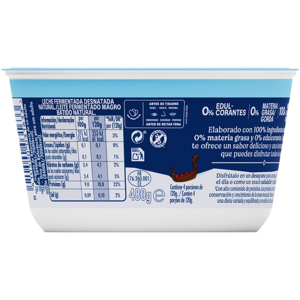 Skyr natural high in protein, 0% sweeteners, 0% fat, inspired by Iceland container 480 g