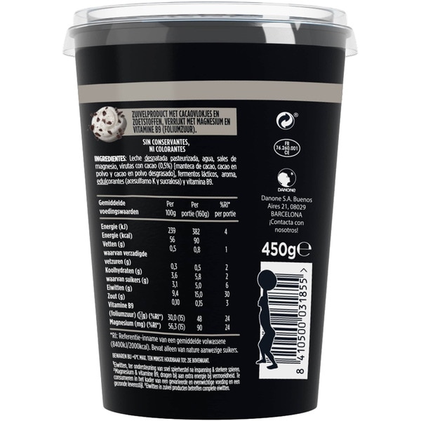 Proteine Stracciatella-Geschmack + Magnesium + Vitamin B9 0% Zucker 0% Fett Behälter 450 g hilft, Muskelmasse aufzubauen, und reduziert Erschöpfung