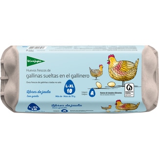 huevos de gallinas sueltas en gallinero categoría A clase L-XL estuche 10 unidades - El Corte Ingles