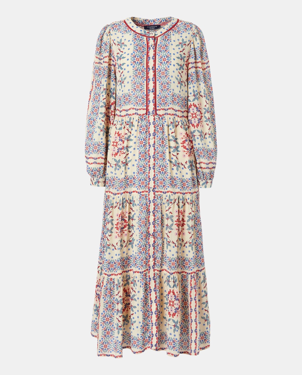 Vestido Midi com Estampado de Lenço e Manga Comprida Branco-4