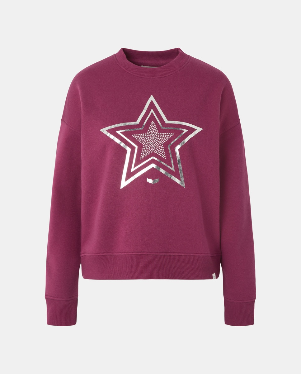 Sweatshirt com Decote Redondo e Estampado à Frente 230 Rosa Escuro-4