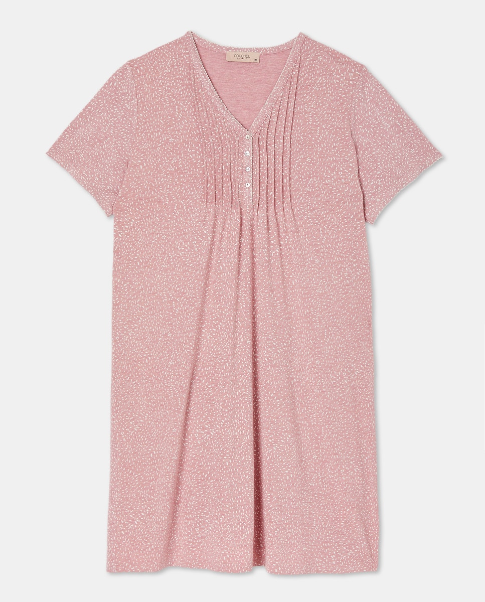 Camisa de Dormir Estampada com Decote em Bico e Botões 200 Rosa-4