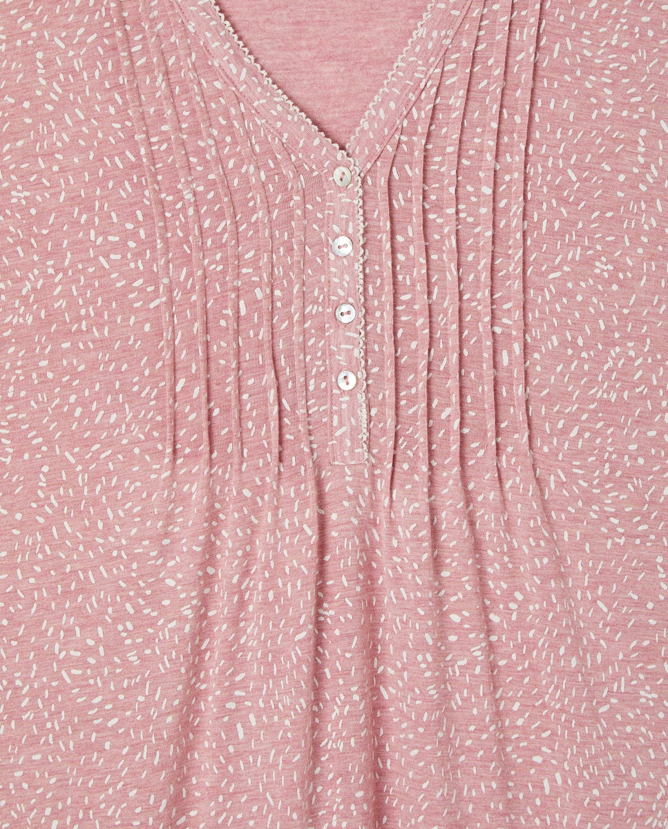 Camisa de Dormir Estampada com Decote em Bico e Botões 200 Rosa-5