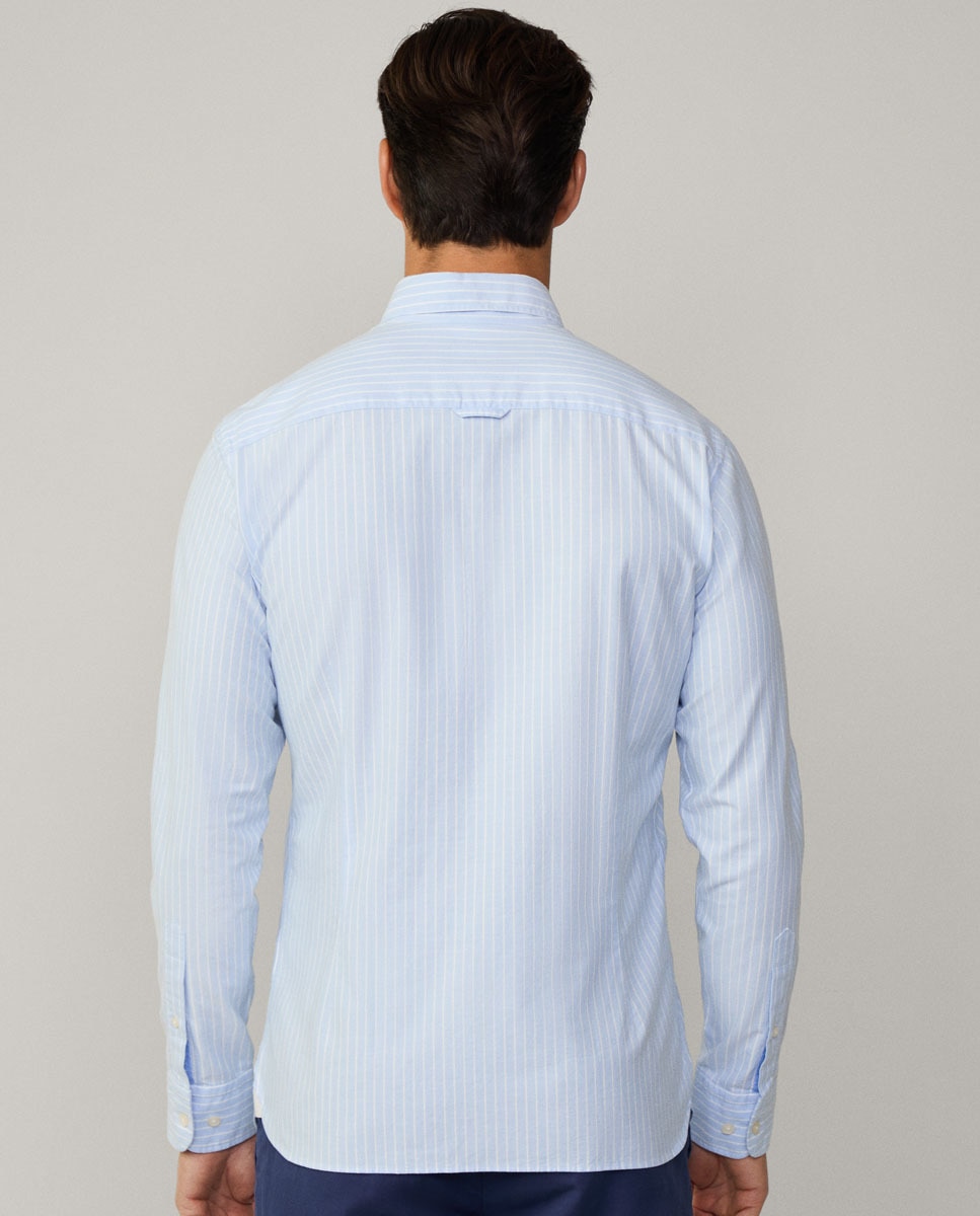 Camisa Oxford de Corte Clássico às Riscas Tamanhos Grandes Azul-claro-3