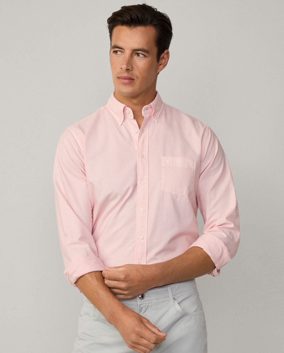 Camisa Oxford Tingida de Corte Clássico Tamanhos Grandes Rosa-1