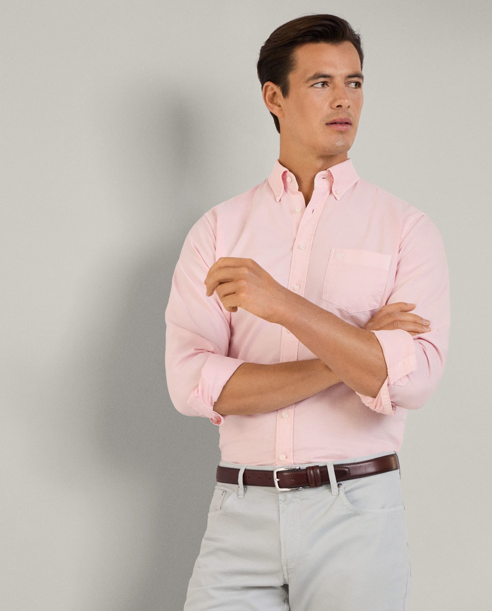 Camisa Oxford Tingida de Corte Clássico Tamanhos Grandes Rosa-2