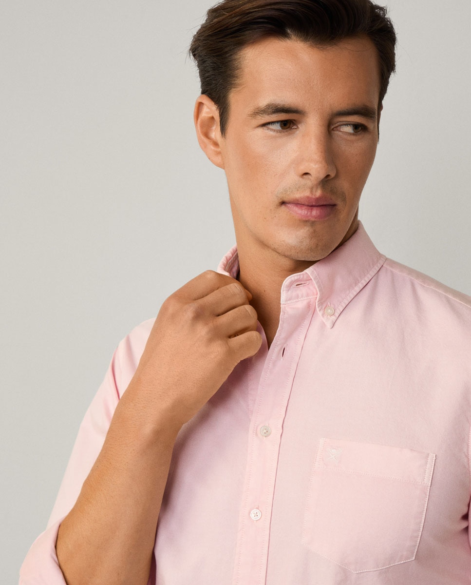Camisa Oxford Tingida de Corte Clássico Tamanhos Grandes Rosa-4