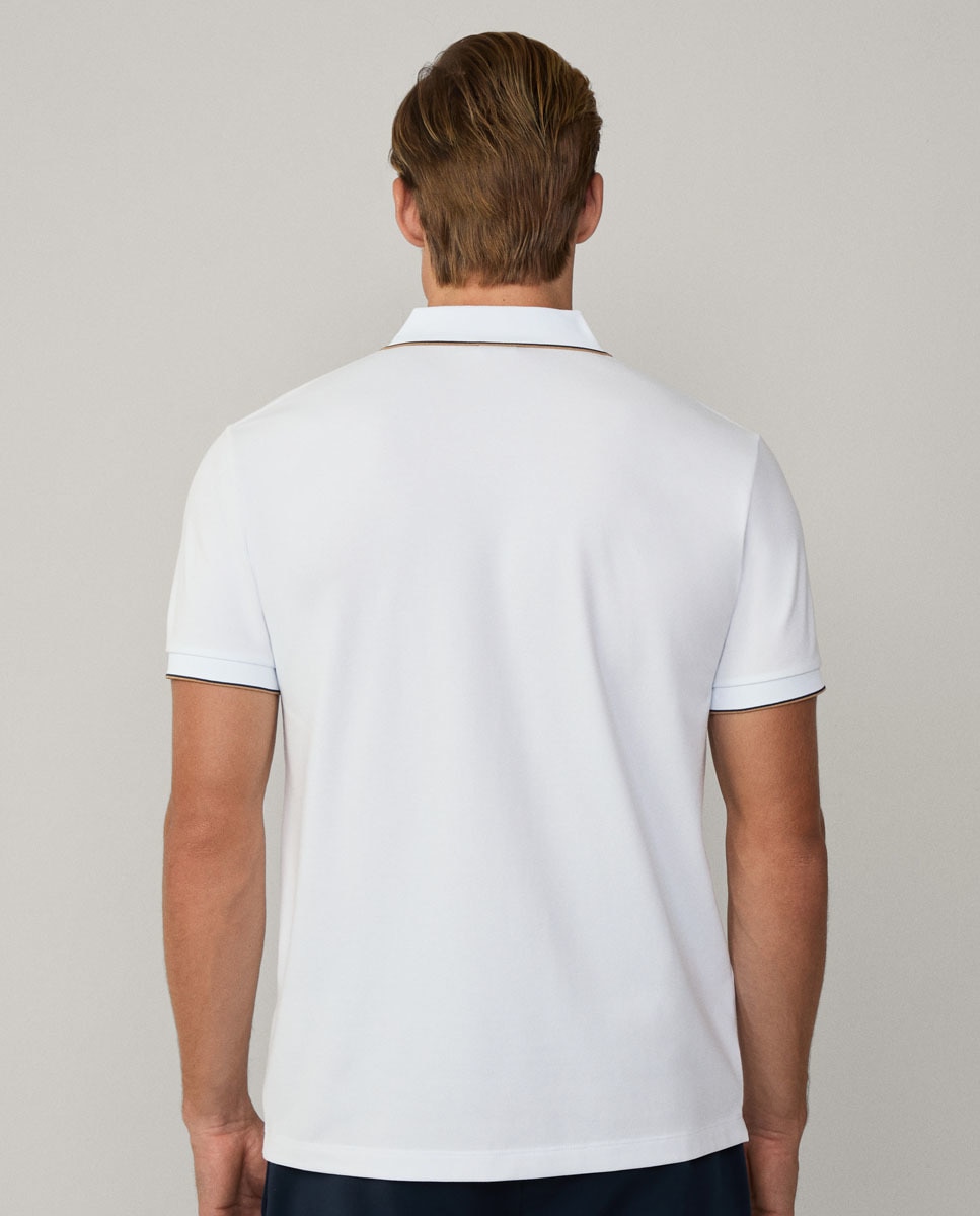 Polo de Corte Clássico em Algodão Elástico com Debruados Tamanhos Grandes Branco-3