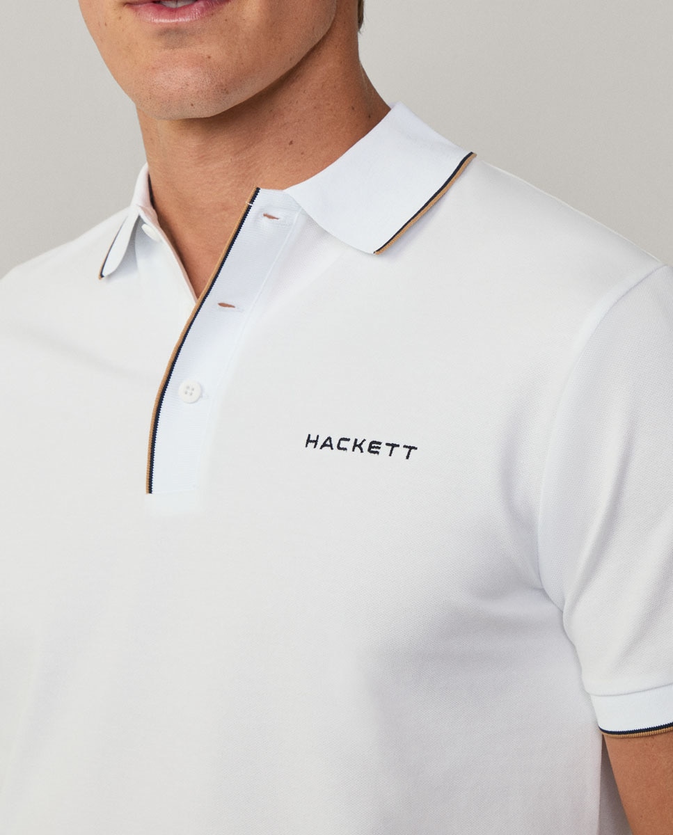 Polo de Corte Clássico em Algodão Elástico com Debruados Tamanhos Grandes Branco-4