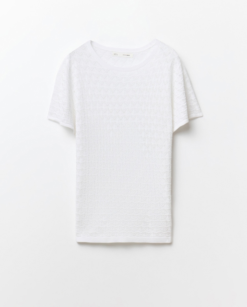 Camisola de malha com manga curta Branco-6