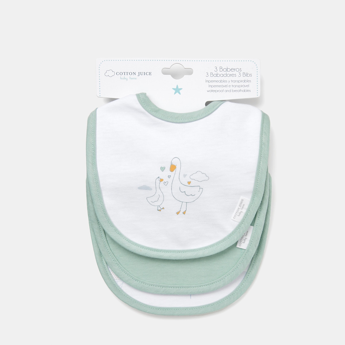 Pack de 3 Babetes Amore Gansos Verde Sálvia-3