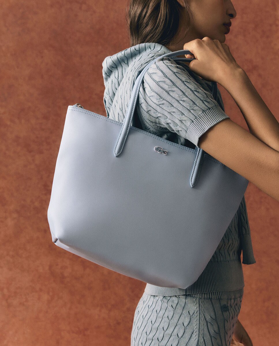 Mala Shopper Pequena com Fecho de Correr - Camel Azul-claro-2