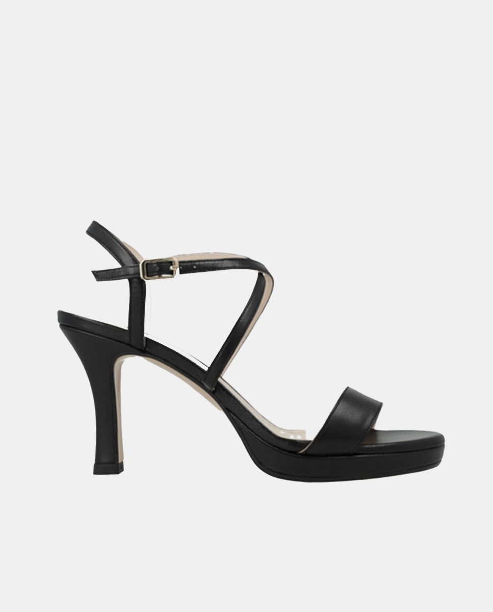 Sandálias de Salto com Tiras Cruzadas - Preto Preto-1