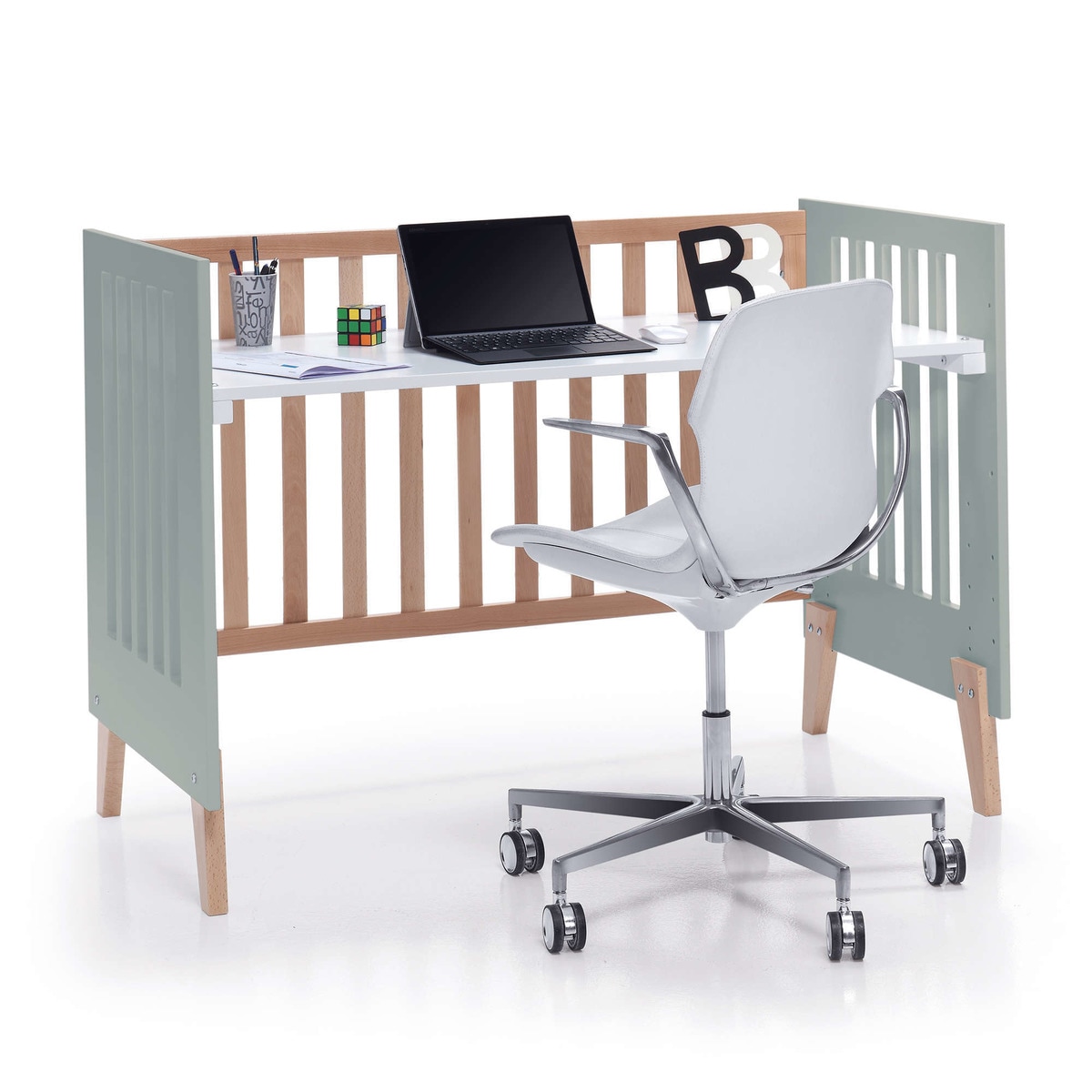 Berço de Co-Sleeping-Cama-Secretária 60x120 cm (4 em 1) Nexor Esmeralda-4