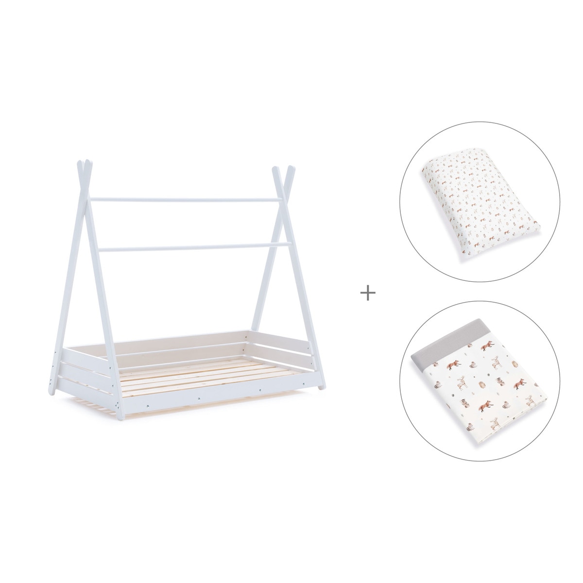 Cama-Cabana Montessori 70x140 cm com Têxtil Homy - Branco Cinzento-claro-3