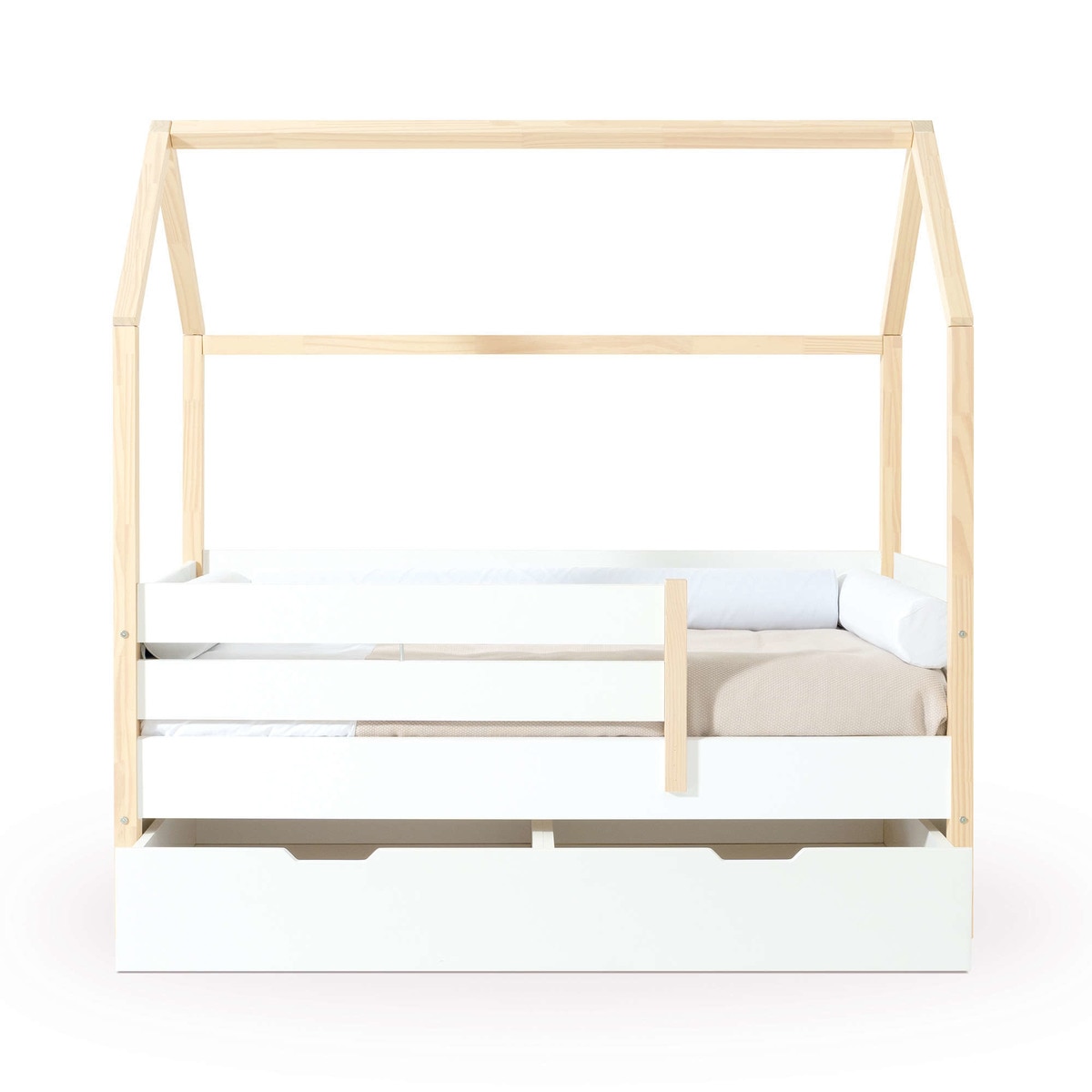 Cama Montessori com Gaveta Inferior e Barreiras 70x140 cm Sogni Branco-2