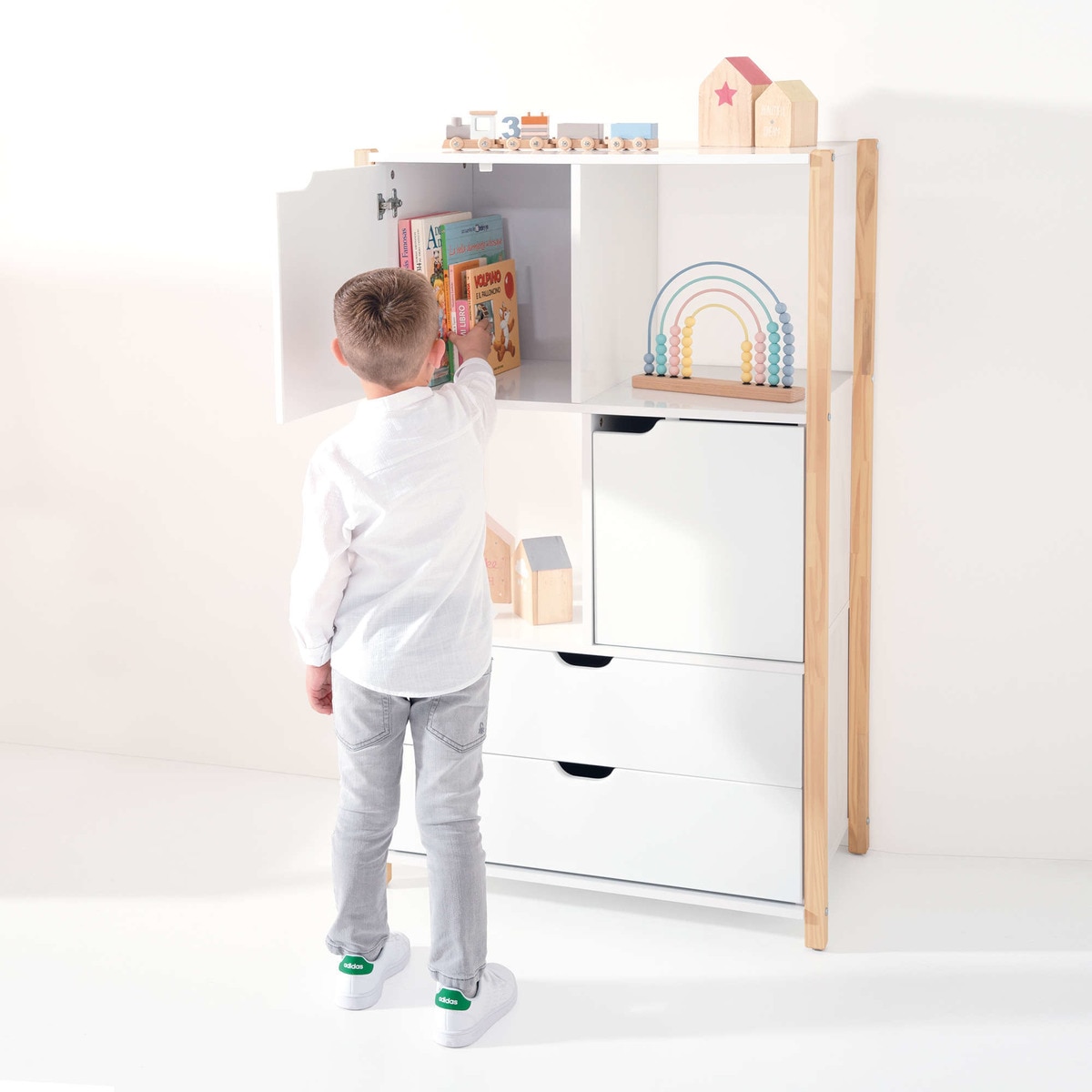 Armário Infantil Montessori (Portas e Gavetas) Eden+ Branco-4