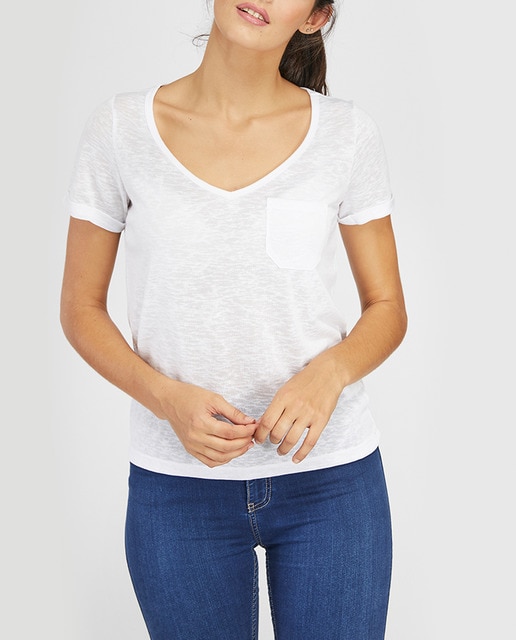 Imagen 0 de Camiseta de mujer de manga corta y cuello de pico