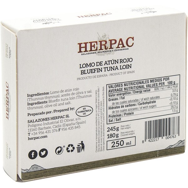lomo de atún rojo artesanal en aceite de oliva lata 245 g