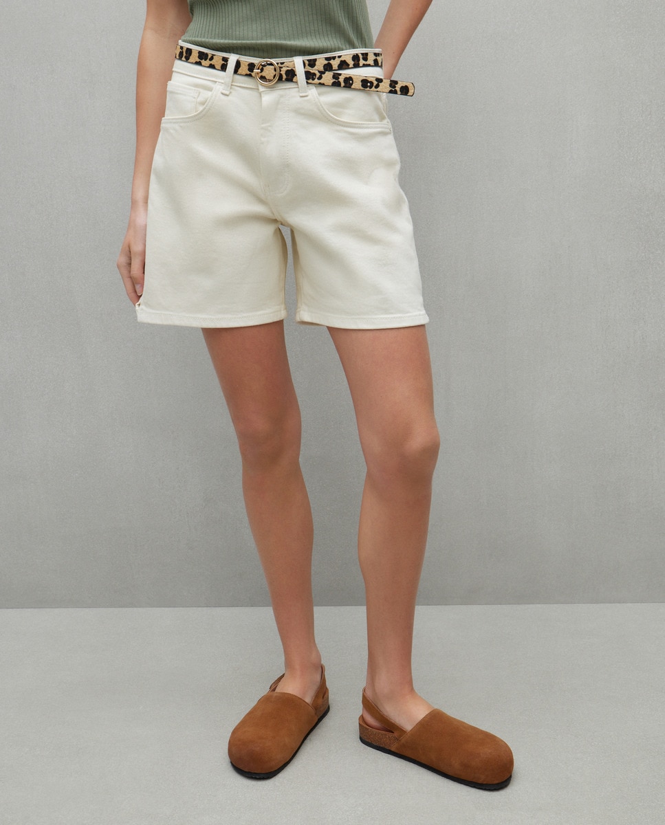Bermudas de ganga com cinto Branco-2