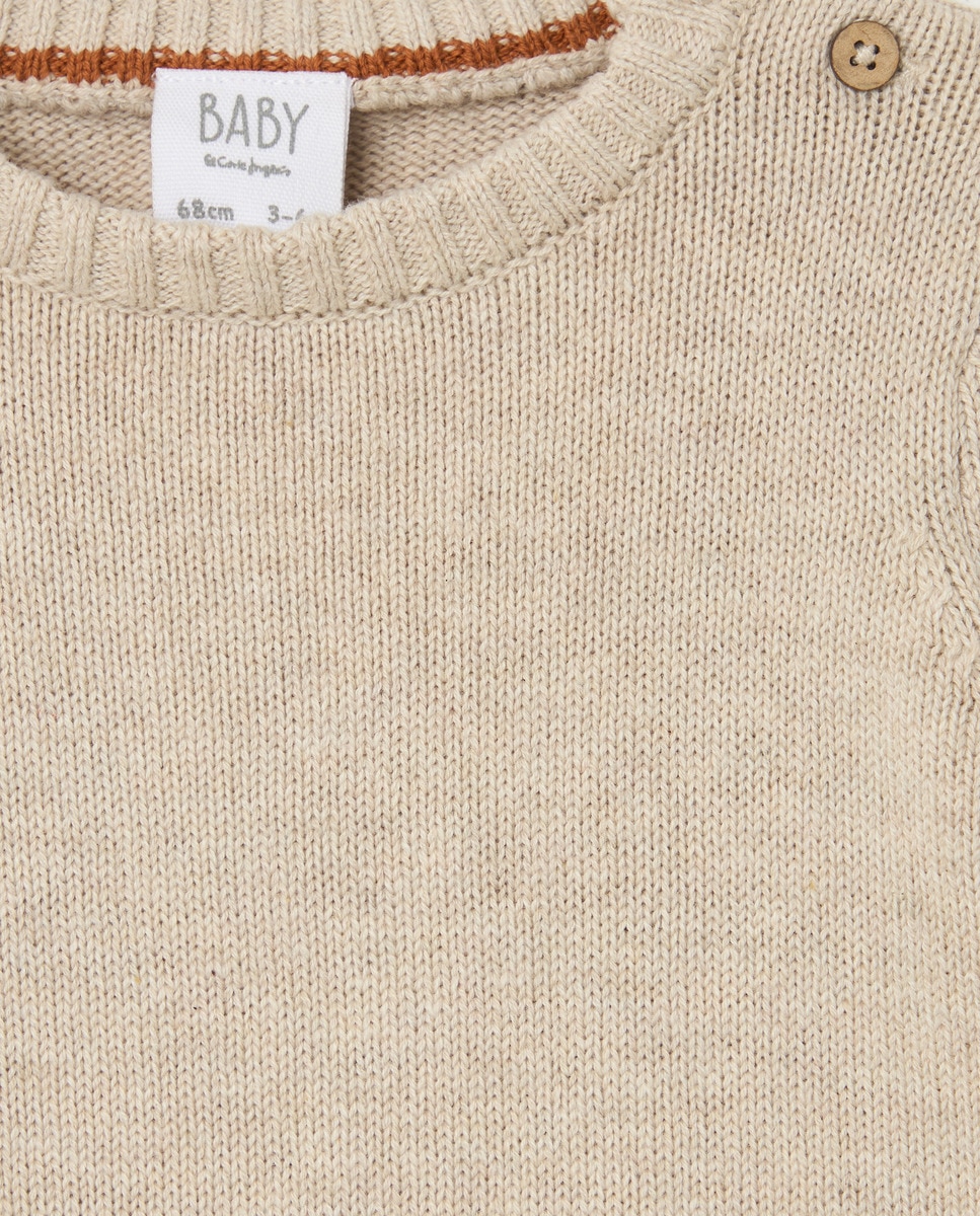 Camisola de Malha Lisa de Bebé com Gola Redonda 120 Cru-3