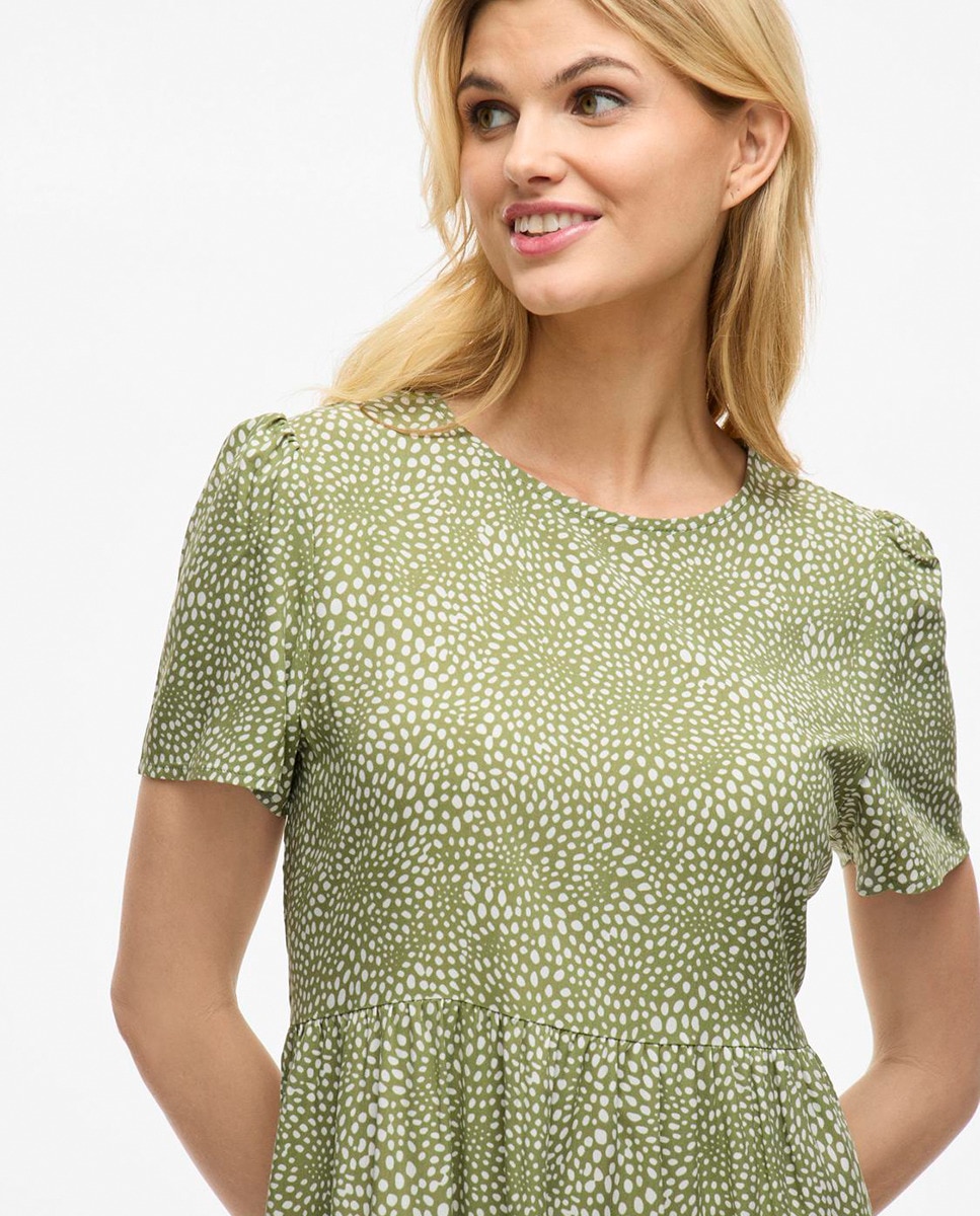 Vestido curto com folho Verde-claro-5