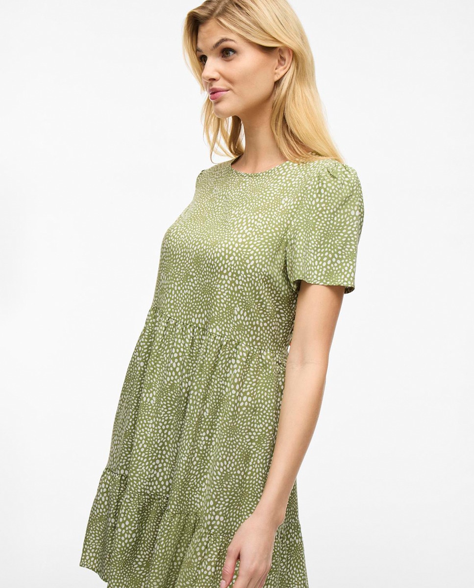 Vestido curto com folho Verde-claro-4