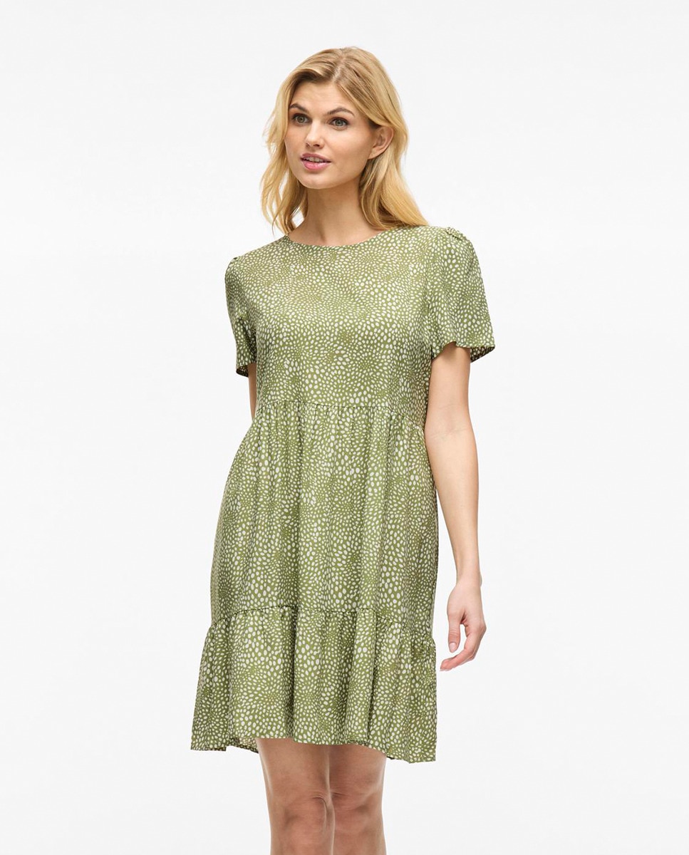 Vestido curto com folho Verde-claro-3