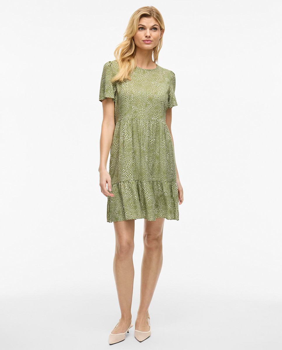 Vestido curto com folho Verde-claro-1
