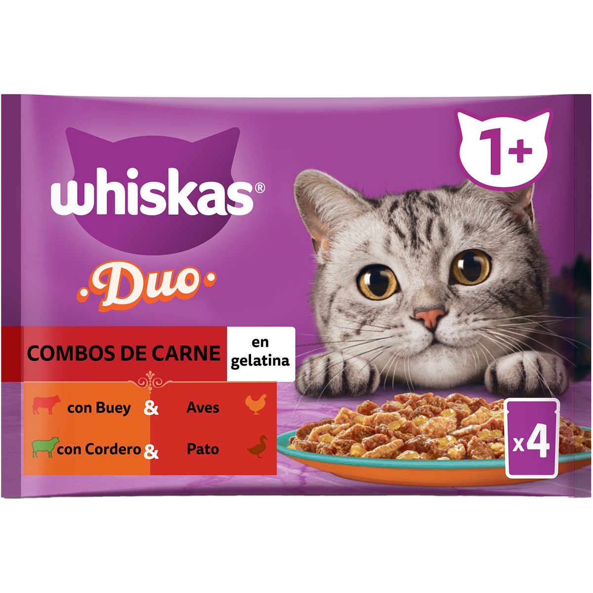 comida húmeda para gatos + 1año combos de carne 4 sobres 85 g