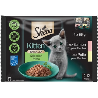 comida húmeda para gatitos sabor salmón y pollo 4 envase 85 g - Sheba