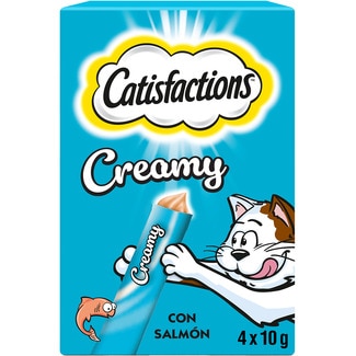 snack para gatos adultos líquido con salmón 4 envase 10 g - Catisfactions
