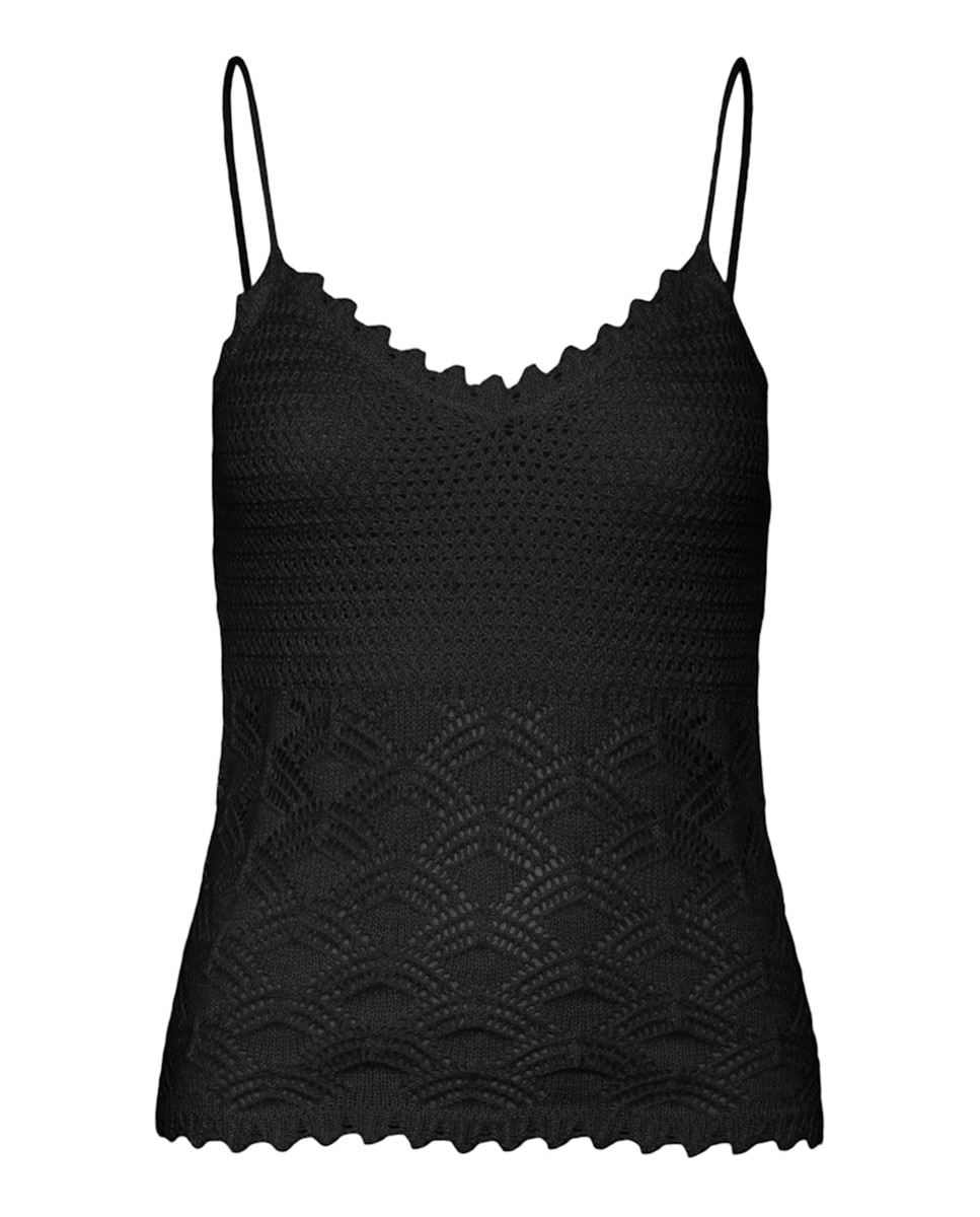 Top de Alças de Malha de Crochet Preto-5