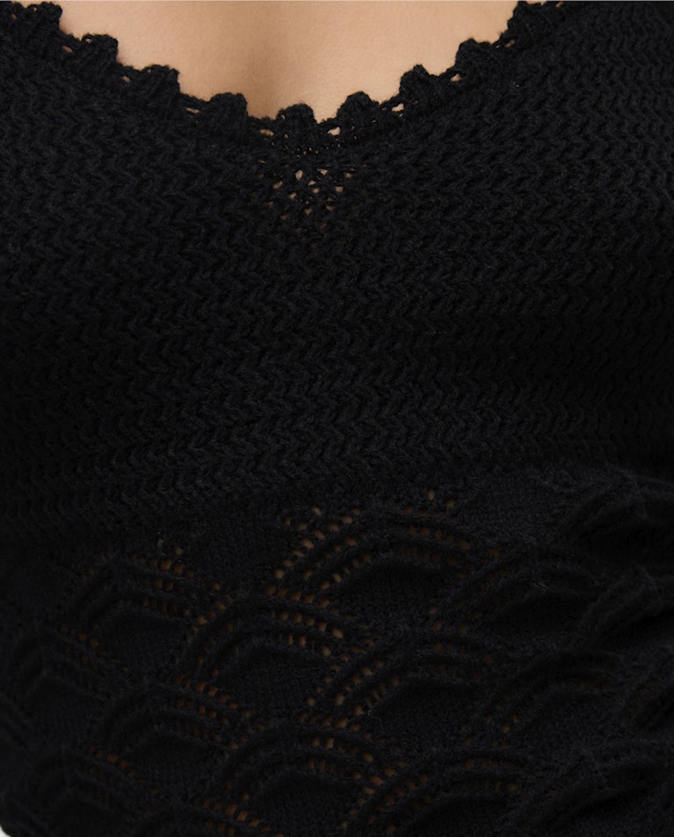 Top de Alças de Malha de Crochet Preto-4