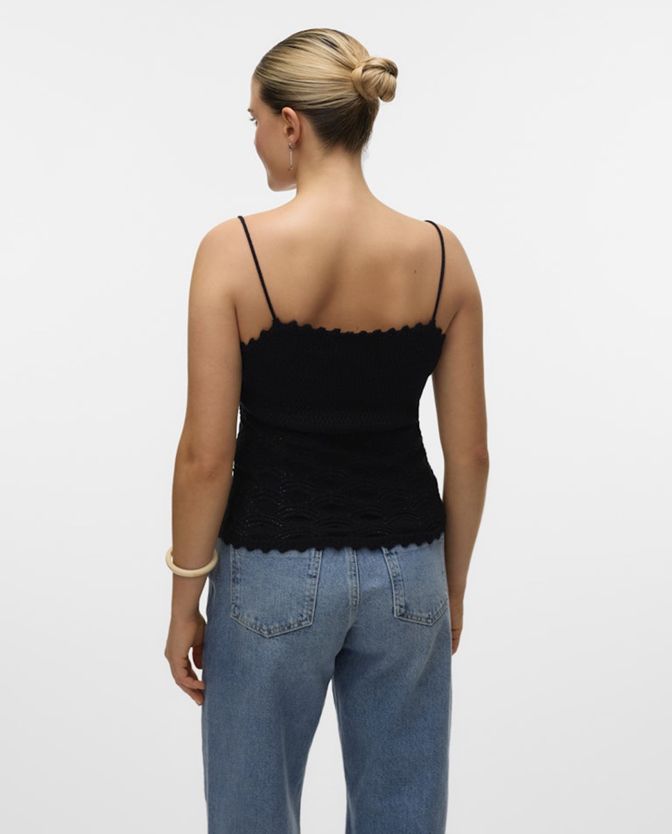 Top de Alças de Malha de Crochet Preto-2