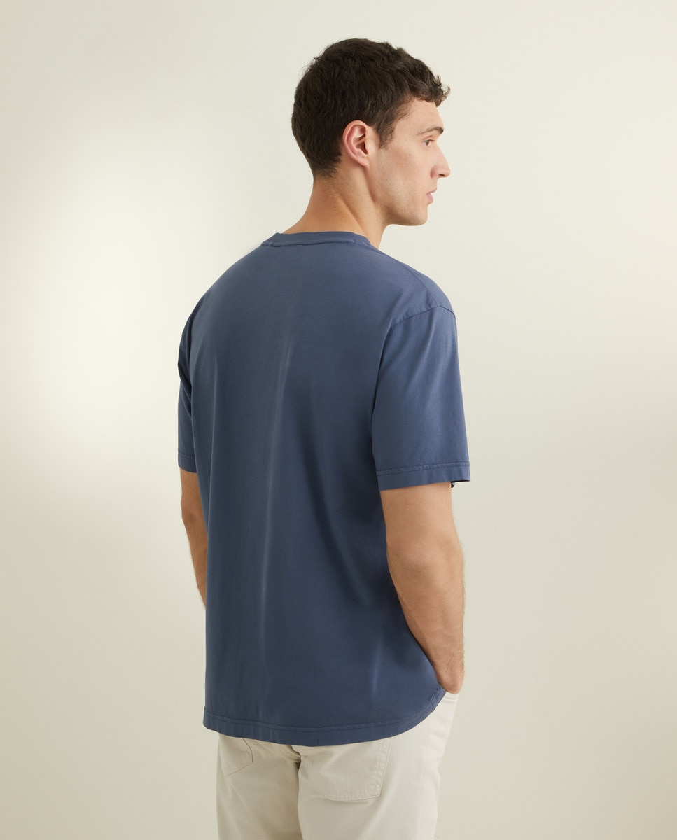 T-shirt de Manga Curta em Jersey Garment Dye Azul-3