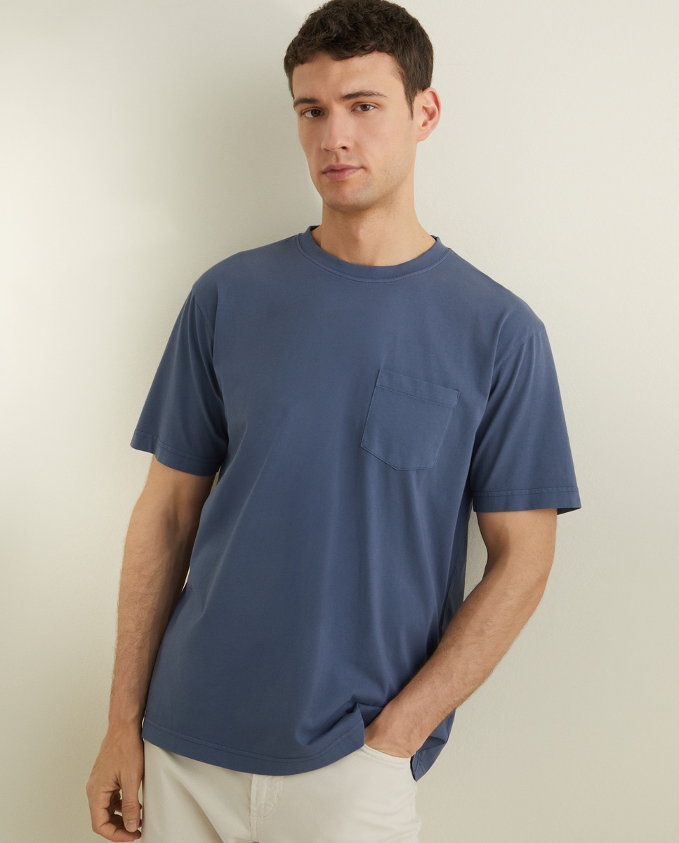 T-shirt de Manga Curta em Jersey Garment Dye Azul-1
