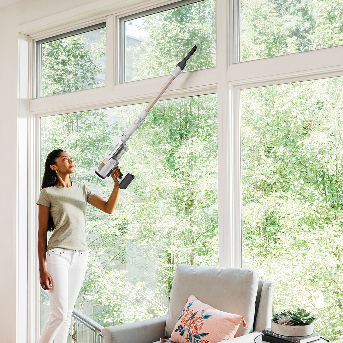 Aspirador de escoba Shark Detect  + sistema vaciado Blanco-9