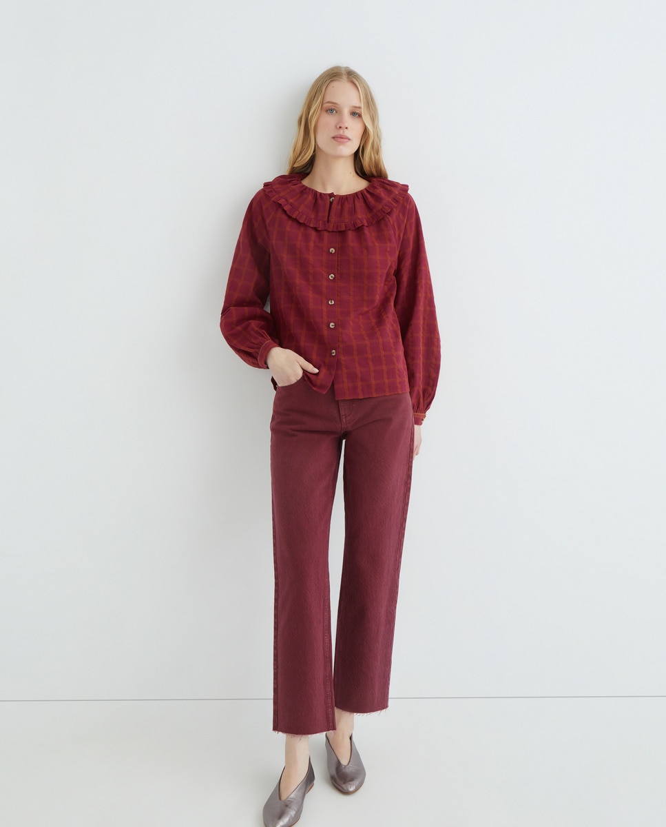 Blusa de mujer con cuello de volantes XL Negro