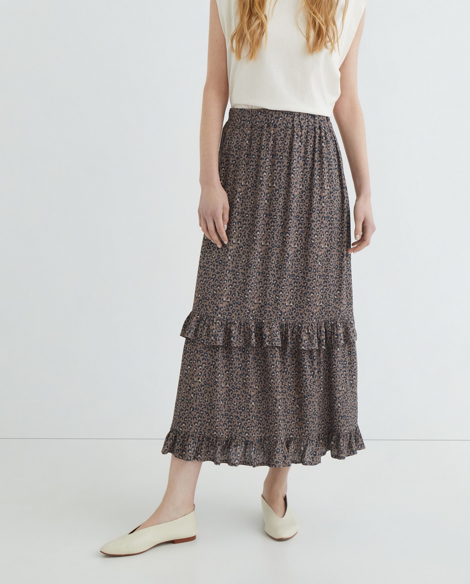 Falda de mujer estampada de volantes Marrón-2
