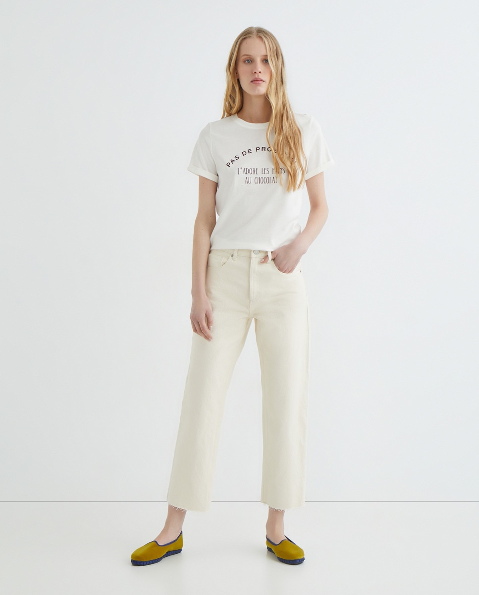 Pantalón straight cropped de sarga de mujer 730 Camel-1