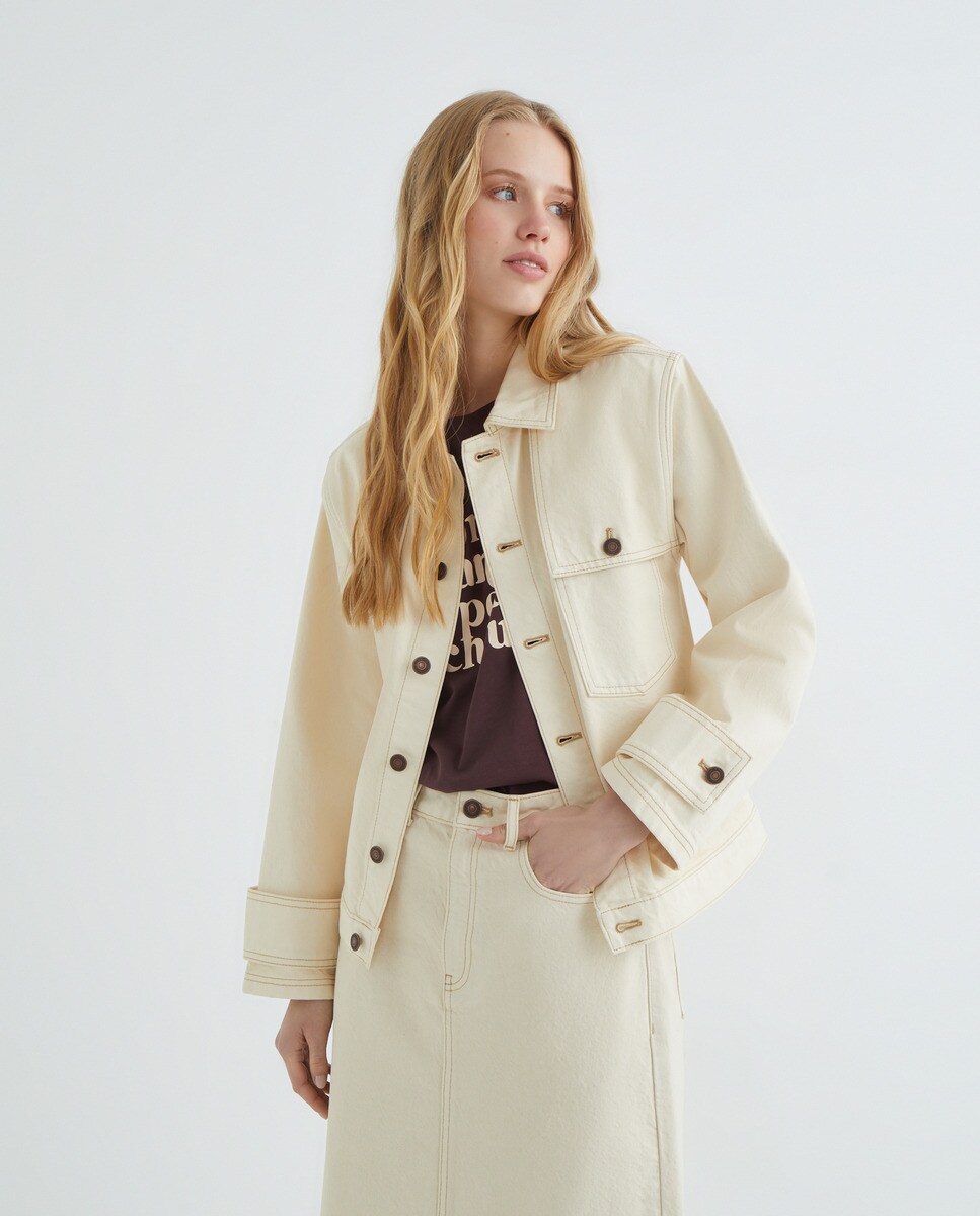 Chaqueta de sarga de mujer 120 Crudo-2