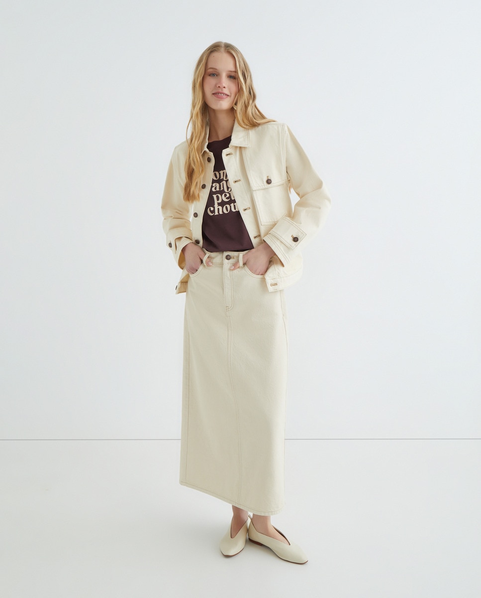 Chaqueta de sarga de mujer 120 Crudo-3